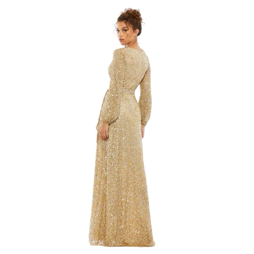 Mac Duggal 5213 Champagne Long Sleeve Sequin Gown Size 4 $498 - Picture 4 of 8